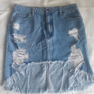 Distressed Denim Skirt